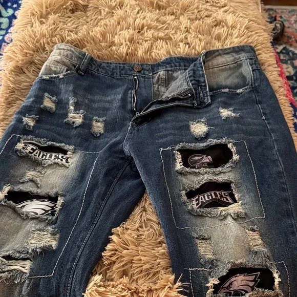 Distressed Blue Boot Cut Jeans - Picture 1 of 6